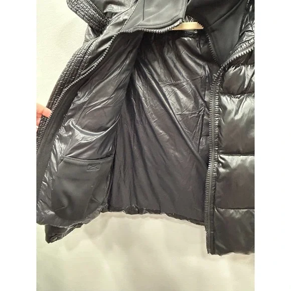 SAM‎ New York Black Quilted Down Puffer Jacket Womens 12 Cropped Zip Winter Coat - Picture 7 of 14